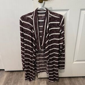 Striped Open Front Cardigan in Burgundy and White